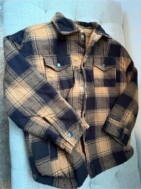 wonder nation Plaid Sherpa Jacket in Brown and Black